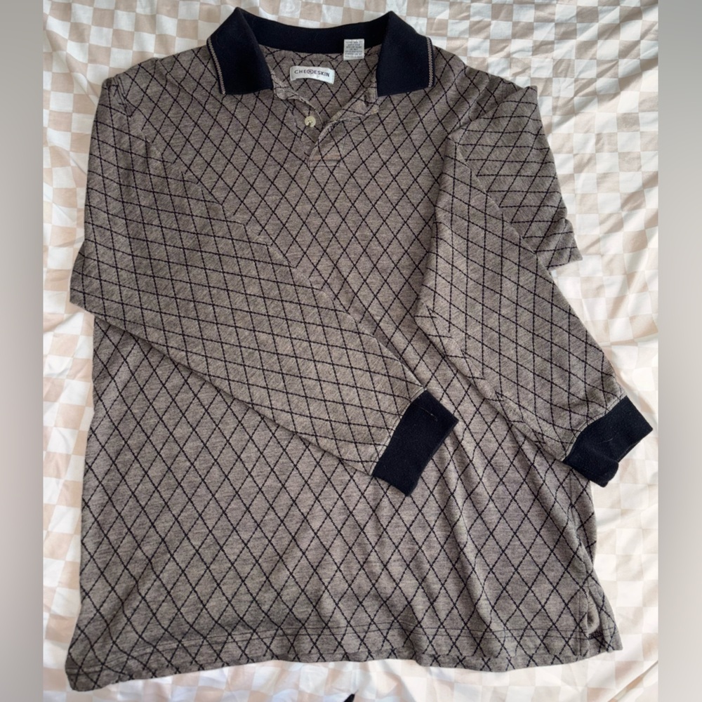 Men's Beige Argyle Sweater with Navy Accents